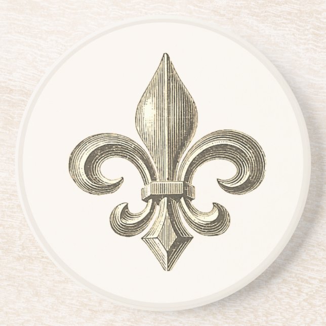 Fleur de Lis Vintage French Sandstone Coaster (Front)