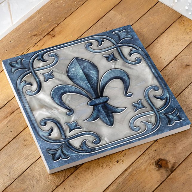 Fleur-De-Lis Vintage Marble and pearl Tile (Creator Uploaded)
