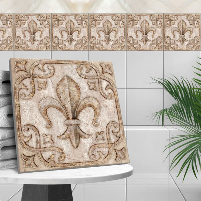 Fleur-De-Lis Vintage Travertine Marble  Tile (Creator Uploaded)