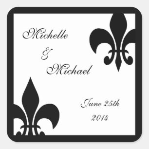 Fleur de Lis Wedding Black White Square Sticker
