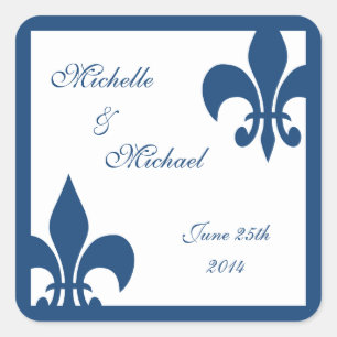 Fleur de Lis Wedding Stickers Dark Blue