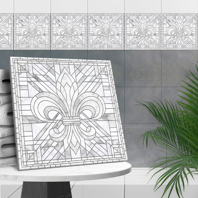 Fleur-de-lis - White Marble mosaic art Tile (Creator Uploaded)