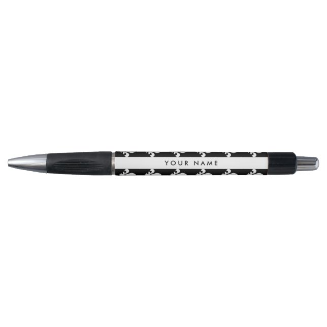Fleur de Lis, White on Black, White, Your Name (Front)