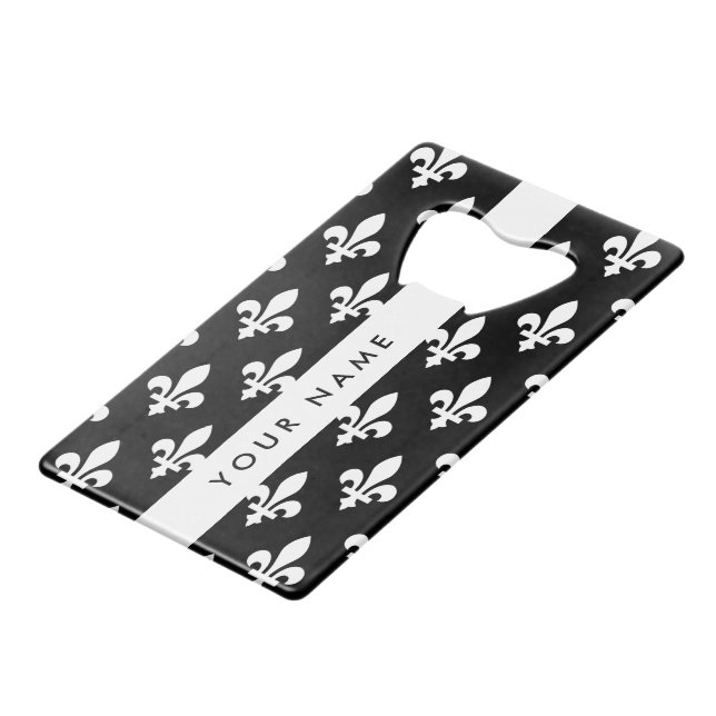 Fleur de Lis, White on Black, White, Your Name (Front Angled)