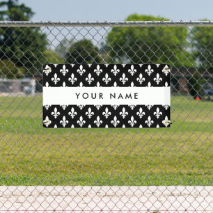 Fleur de Lis, White on Black, White, Your Name Banner