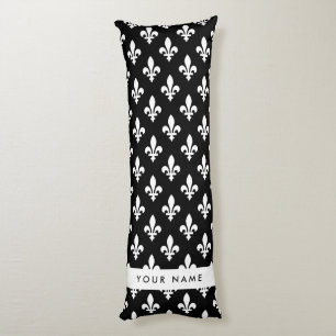 Fleur de Lis, White on Black, White, Your Name Body Cushion