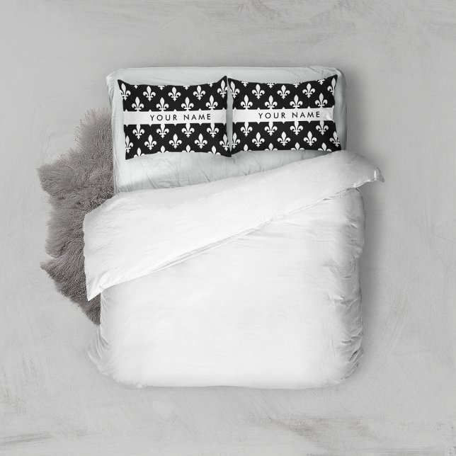 Fleur de Lis, White on Black, White, Your Name Pillowcase (Creator Uploaded)