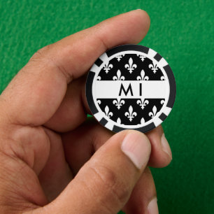 Fleur de Lis, White on Black, White, Your Name Poker Chips