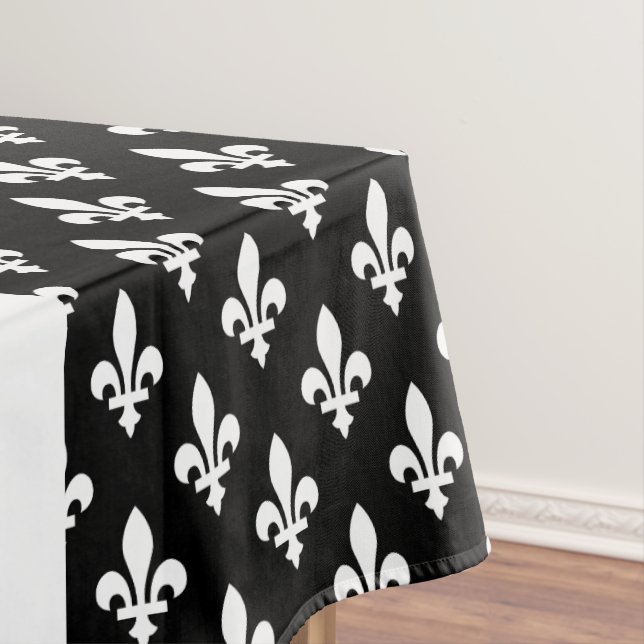 Fleur de Lis, White on Black, White, Your Name Tablecloth (In Situ)