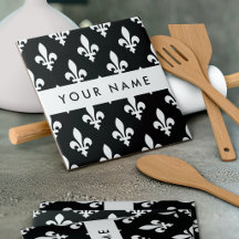 Fleur de Lis, White on Black, White, Your Name