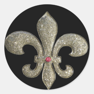 Fleur de lis with bling classic round sticker