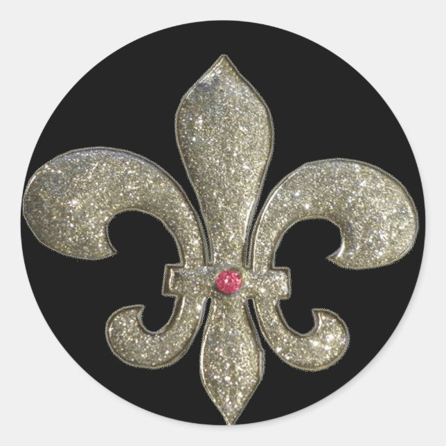 Fleur de lis with bling classic round sticker (Front)