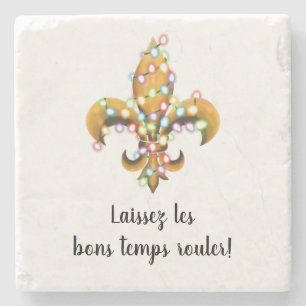 Fleur de Lis with Christmas Lights Stone Coaster