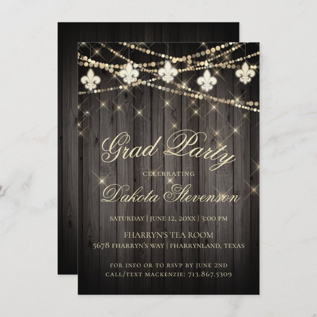 Fleur de Lis Wood Lights | Rustic Graduation Invitation (Front/Back)