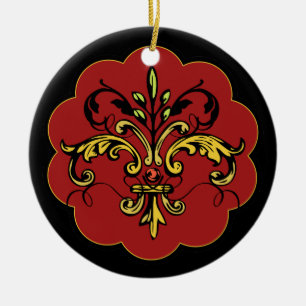 Fleur de lis Xmas - red Ceramic Tree Decoration