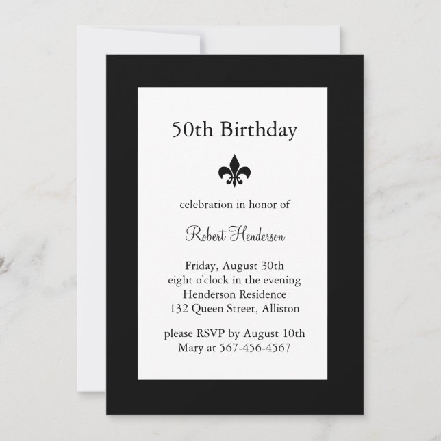 Fleur de Lise  50th Birthday Invitation (Front)