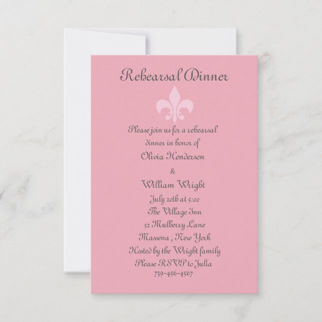 Fleur de Lise Rehearsal Dinner Invite Pretty Pinks (Front)