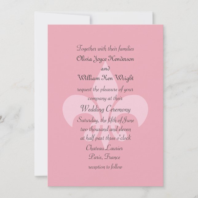 Fleur de Lise Wedding Invitation in Pretty Pinks (Front)