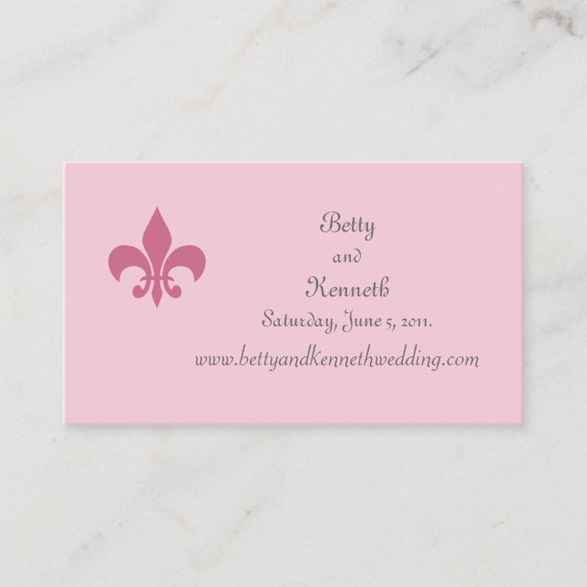 Fleur de Lise Wedding Website Card in Pretty Pinks (Front)