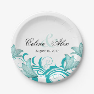 Fleur de Lyrica Floral Wedding   teal Paper Plate