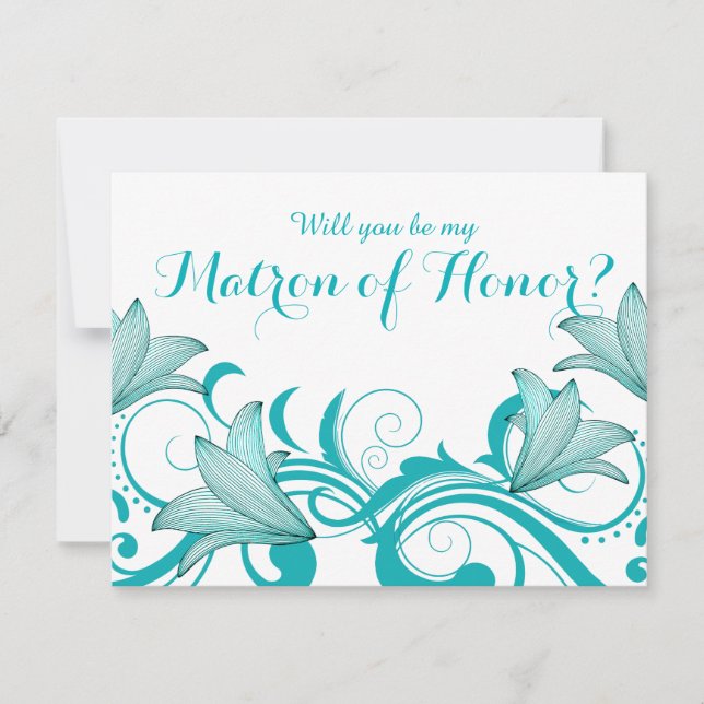 Fleur de Lyrica Matron of Honour Request | teal Invitation (Front)