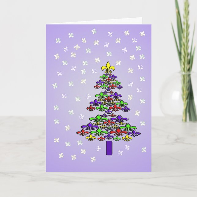 Fleur de Lys Christmas Tree and Snow Holiday Card (Front)