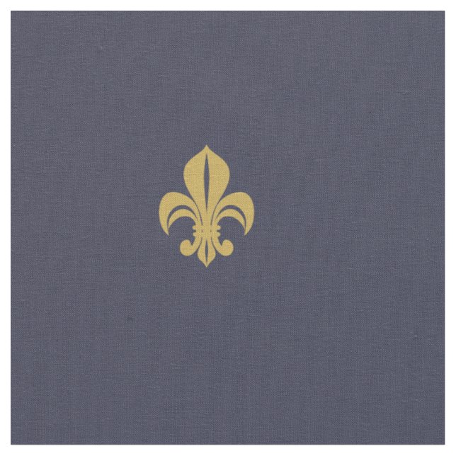 Fleur de lys french lily yellow on navy fabric (Close Up)