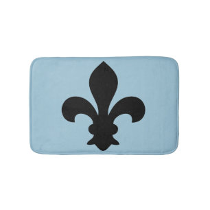 Fleur de Lys French Symbol Black Blue Custom Bath Mat
