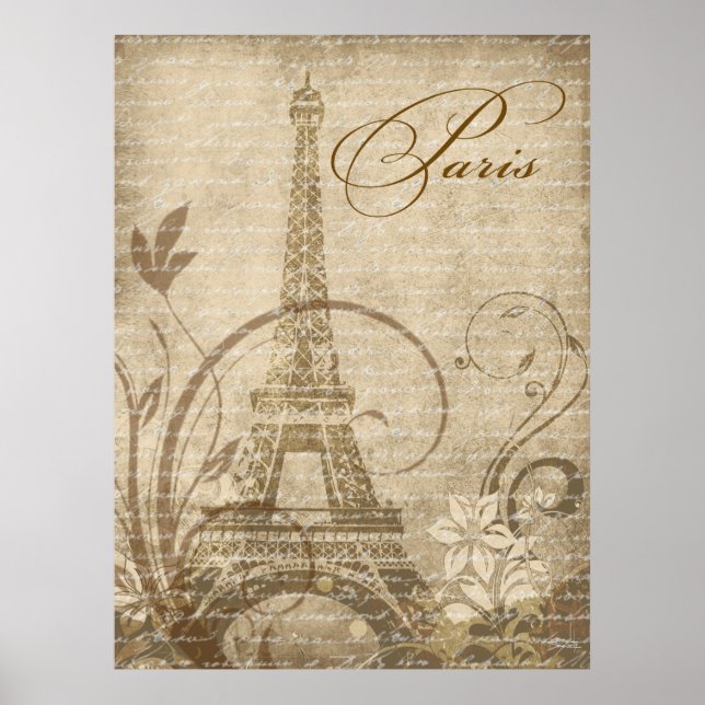 Fleur de Paris Eiffel Tower 30"x40" sand Poster (Front)
