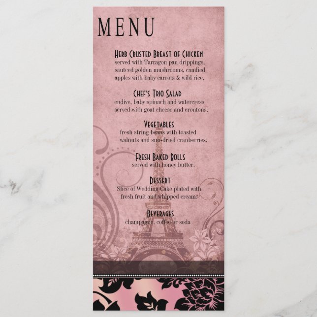 Fleur de Paris Eiffel Tower Dinner Menu | pink (Front)