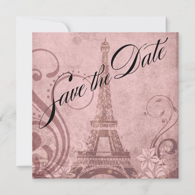 Fleur de Paris Eiffel Tower Save the Date | pink Invitation (Front)