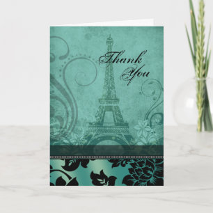 Fleur de Paris Eiffel Tower   teal Thank You Card