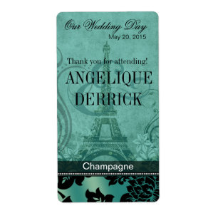 Fleur de Paris Eiffel Tower   teal Wine Label