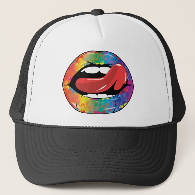 Fleur De Rainbow Licking Lips Trucker Hat (Front)