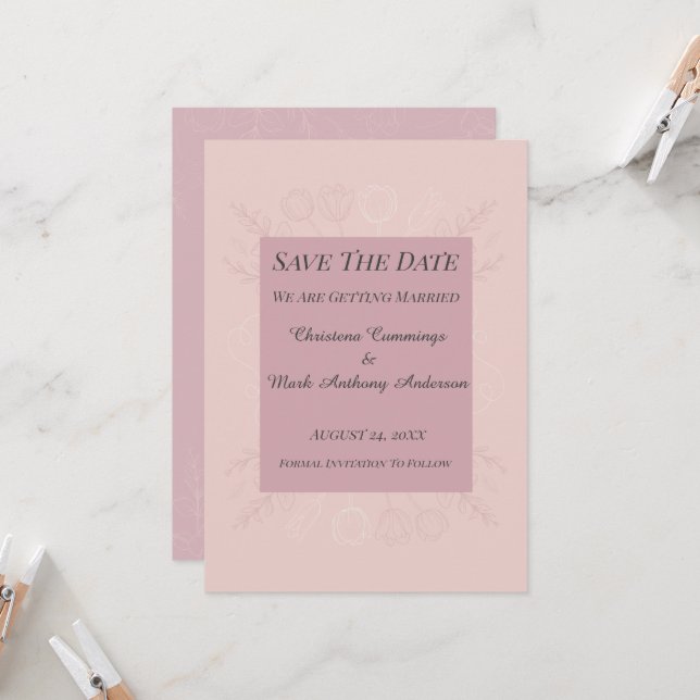 Fleur de Satin Wedding Save The Date Announcement (Front/Back In Situ)