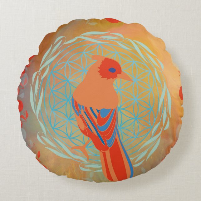 Fleur de vie oiseau round cushion (Front)