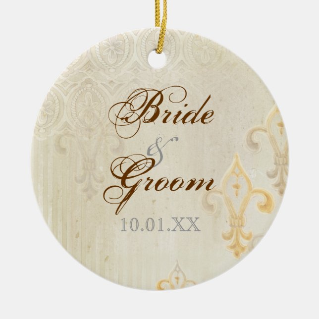 Fleur di Lys Damask 2 Cream - Wedding Ornament (Front)