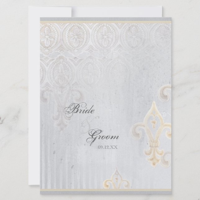 Fleur di Lys Damask 2 Grey Wedding Invitation (Front)