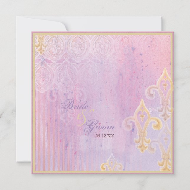 Fleur di Lys Damask 2 Lilac Lavender Invitation (Front)