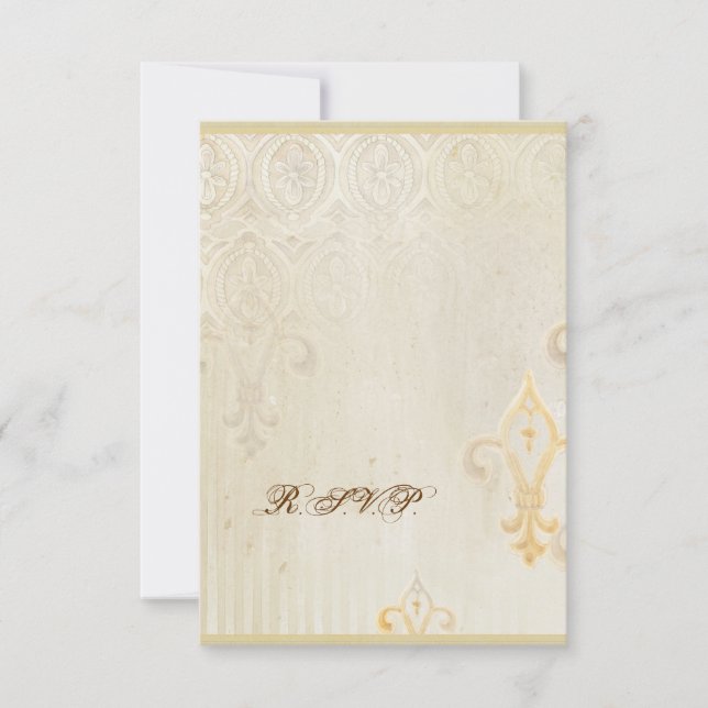 Fleur di Lys Damask 2 - Wedding RSVP Response Card (Front)