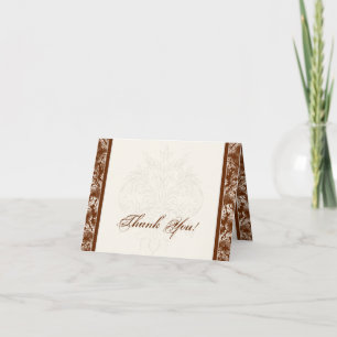 Fleur di Lys Damask - Brown Thank You Note Cards
