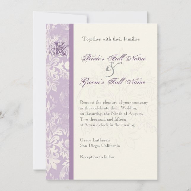 Fleur di Lys Damask - Lilac Wedding Invitation (Front)
