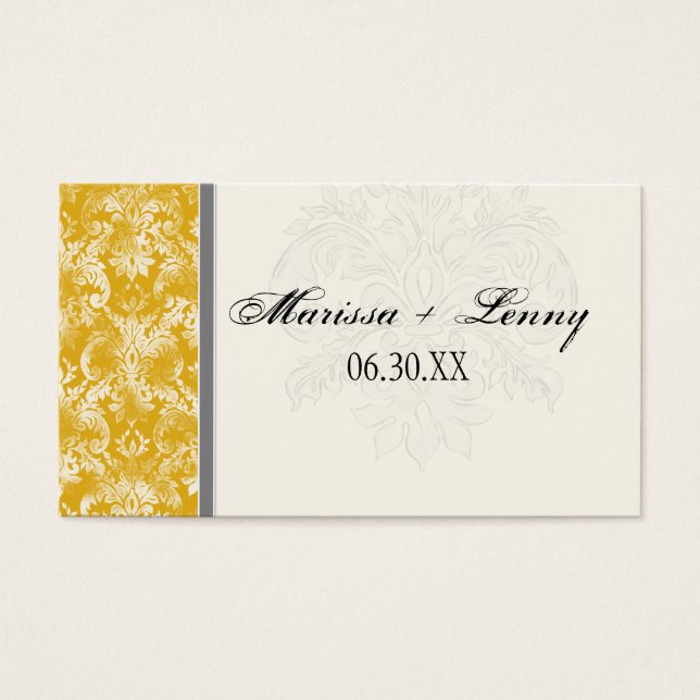 Fleur di Lys Damask Mustard Wedding Favour Gift Ta (Front)
