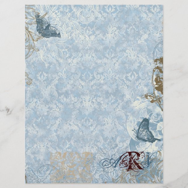Fleur di Lys Damask vs 2 - Monogrammed Stationery (Front)