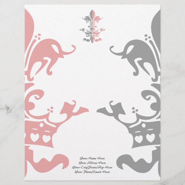 Fleur Heart Crown - Pink Personalized Letterhead (Front)