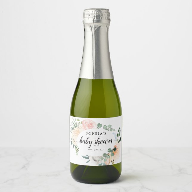 Fleur Jolie Baby Shower Sparkling Wine Labels (Front)