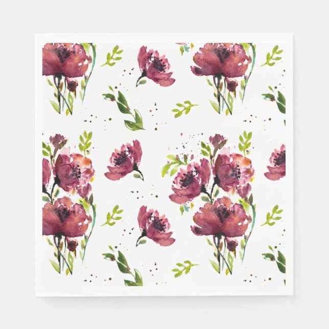 Fleur Watercolor Floral Paper Napkins (Front)