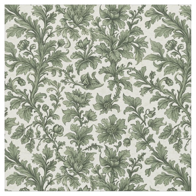 fleurs et feuilles vertes fabric (Close Up)