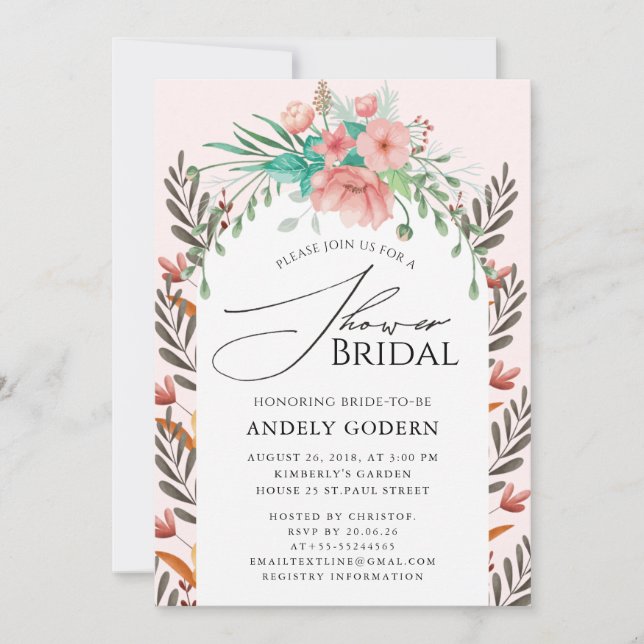 Fleurs Pastel Modern Bridal Shower Invitation (Front)