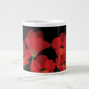 Fleurs Rouges Sur Noir Large Coffee Mug